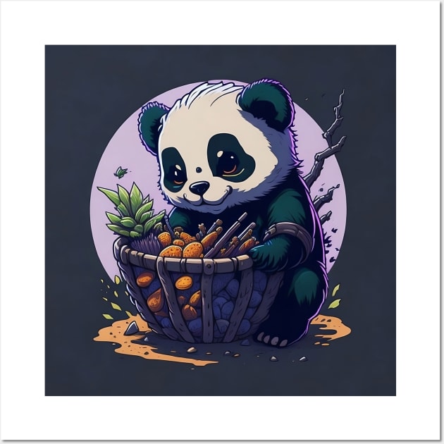 Baby Panda with Fruit Basket Wall Art by Fanbros_art